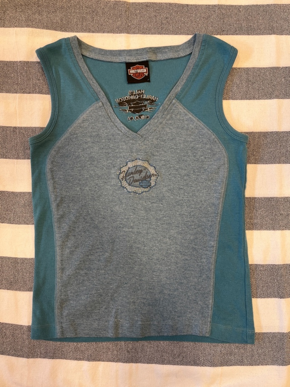 Harley-Davidson Teal & Heather Blue V-Neck Tank Top